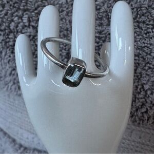 Vintage Sterling Silver Aquamarine Emerald Cut Bezel Set Ring Size 9